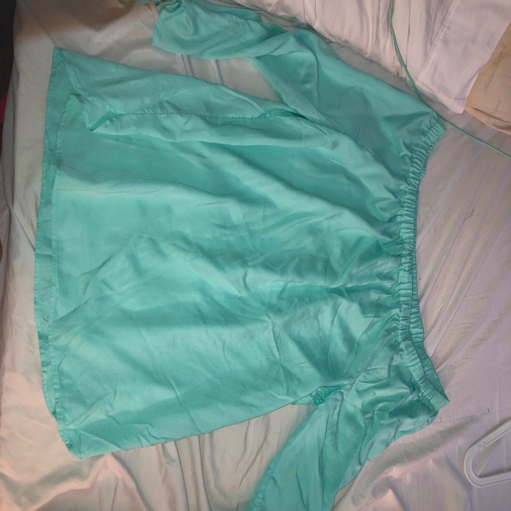 CROWN AND IVY BLUE-GREEN OFF THE SHOULDER BLOUSE